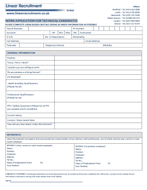 Work Application for Technical Candidates