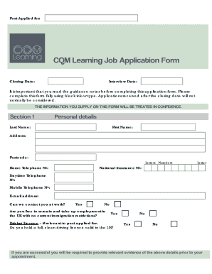 Online job template form