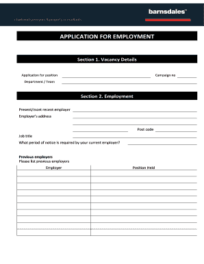 Barnsdales Employment Application Form
