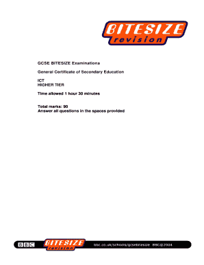 gcse bitesize examinations general certificate of secondary education ict higher tier time allowed 1 hour 30 minutes total marks 90 answer all questions in the spaces provided