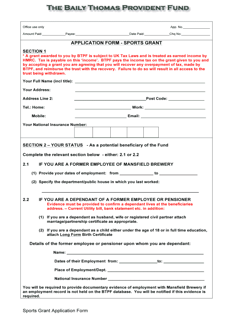 Download The Sports Grant Application Form and Guidance Preview on Page 1