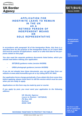 UK SET(BUS) Application for Indefinite Leave to Remain