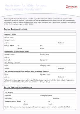 Application for Water for New Housing Development