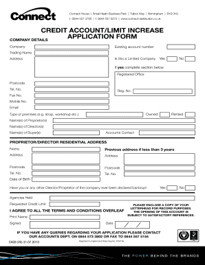 Credit account/limit increase application form - Connect Distribution ...