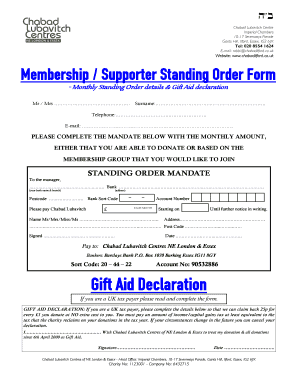 Form - Membership Direct Debit & Gift Aid - Ilford - Chabadilford.co.uk