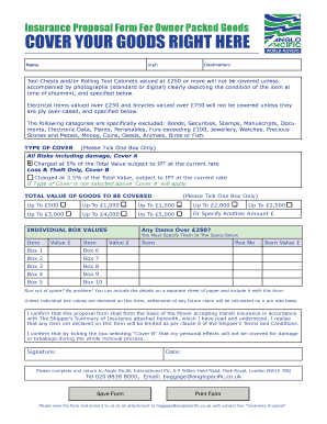 Insurance Proposal Form for Owner Packed Goods