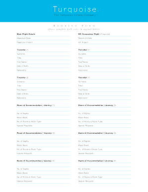 Turquoise Holiday Booking Form