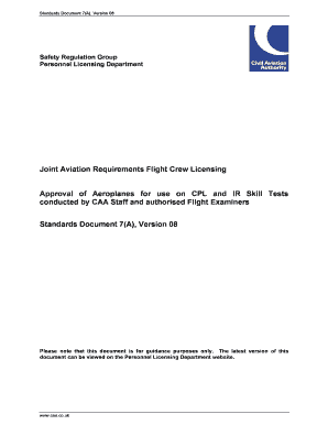 Standards Document 7(A), V8. JAR-FCL Approval of Aeroplanes for use on CPL and IR Skill Tests conducted by CAA staff and authorised Flight Examiners - caa co