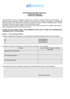 Professional Indemnity Insurance Proposal Form for Consulting Engineers