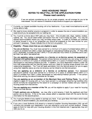 Notes to help fill in the application form - Haig Housing Trust Coming