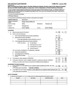 Questionnaire on sanitation and hygiene - PRE-PURCHASE QUESTIONNAIRE FORM PPQ ... - Tenscare Ltd