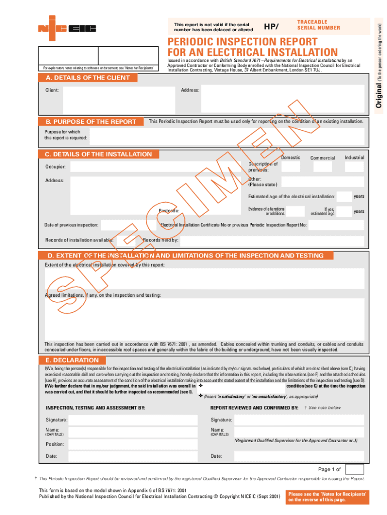 certificate of electrical inspection sample Preview on Page 1