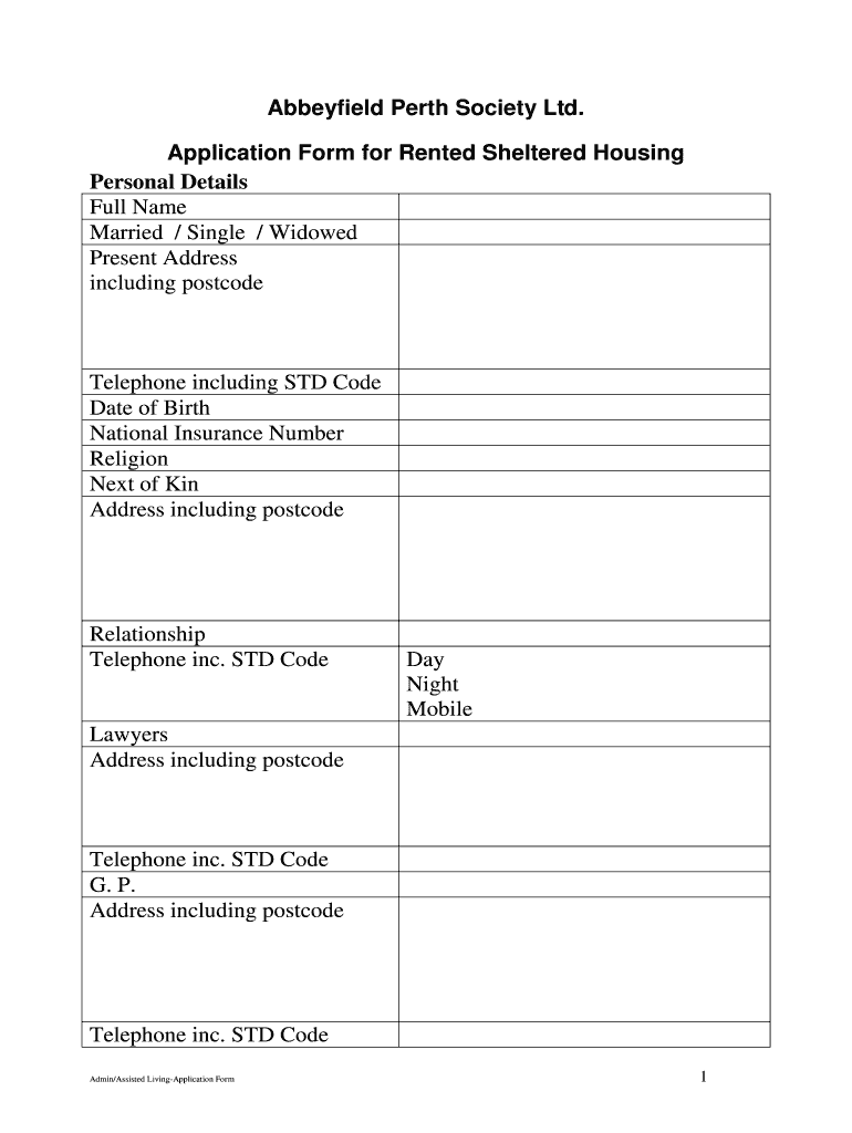 Application for Rented Sheltered Housing - Viewlands House Preview on Page 1