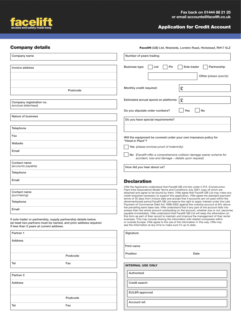 Credit Account Application - Facelift Preview on Page 1