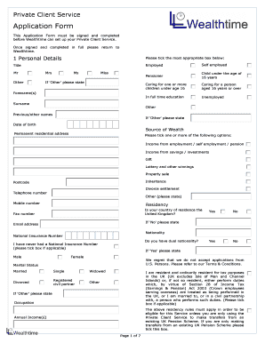 Wealthtime Private Client Service Application Form