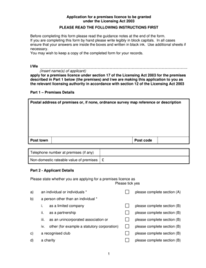 UK Premises Licence Application