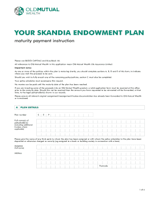 Skandia Endowment Plan Maturity Payment Instruction