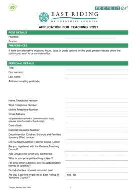 Teaching Post Application Form