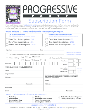Progressive Party Subscription Form