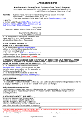 Non-Domestic Rating Small Business Rate Relief Application