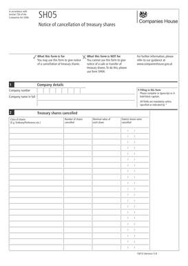UK SH05 Notice of Cancellation of Treasury Shares
