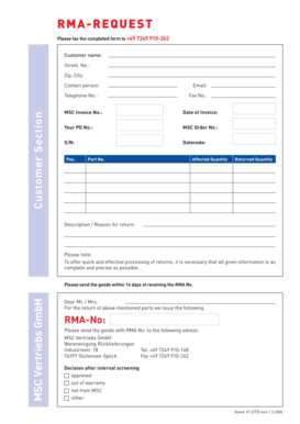 MSC RMA Request Form