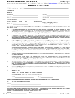 British Parachute Association Membership Agreement
