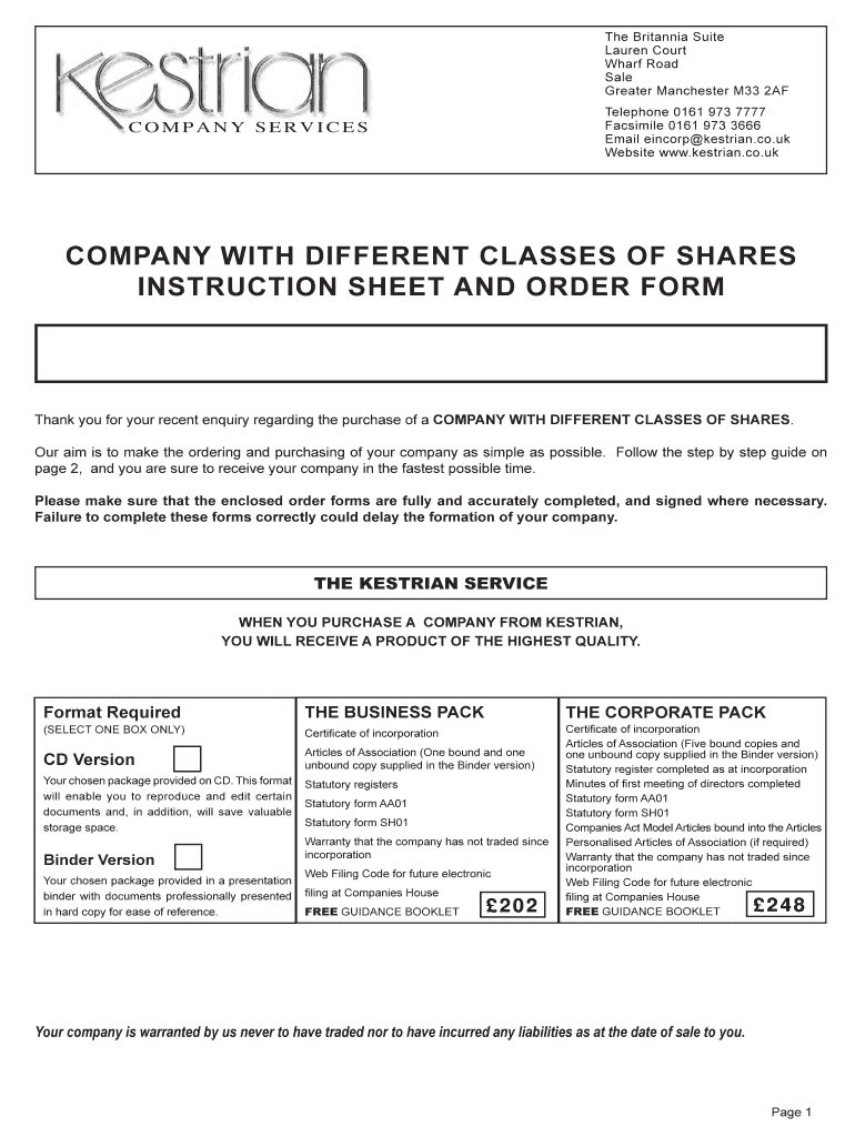 Multiple Share Class Company - Kestrian co uk Preview on Page 1