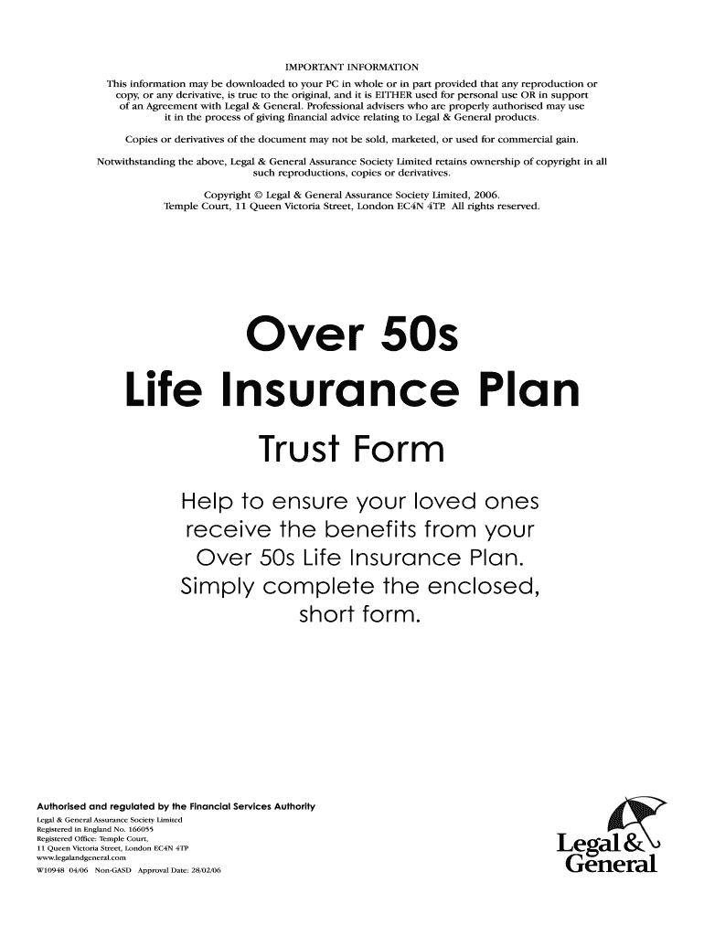 Over 50s Life Insurance Plan - Trust Form - Life Assurance Preview on Page 1