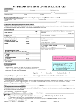 AAT Diploma Home Study Course Enrolment Form