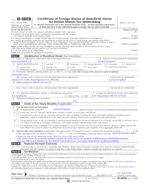 Form W-8BEN Certificate of Foreign Status