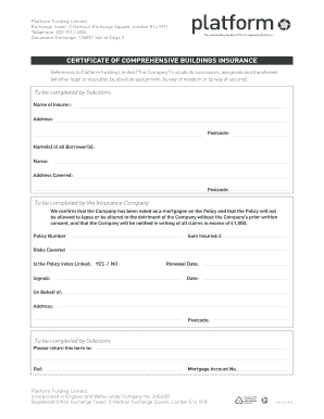 Certificate of Comprehensive Buildings Insurance