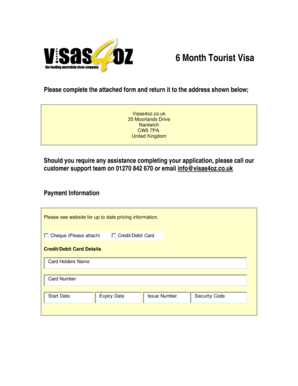 Australia 6 Month Tourist Visa Application