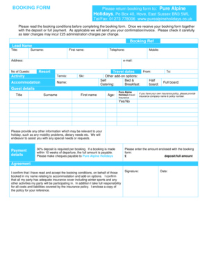 Pure Alpine Holidays Booking Form