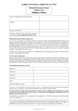 Dividend Reinvestment Scheme Mandate Form