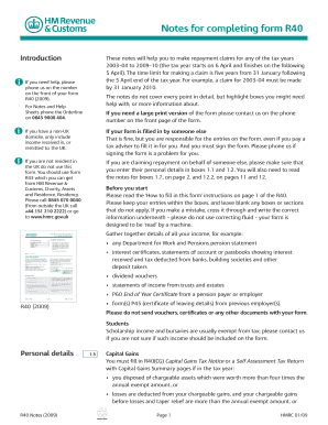 P45 statement - r40 notes 2009 form