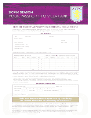 Aston Villa Season Ticket Application Form