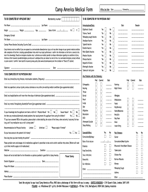 Sample medical form pdf - camp america application form images