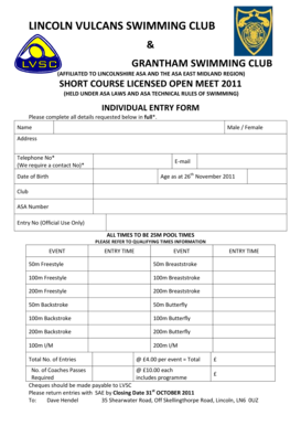 Info - Entry Form - 2011 - of Lincoln Vulcans Swimming Club