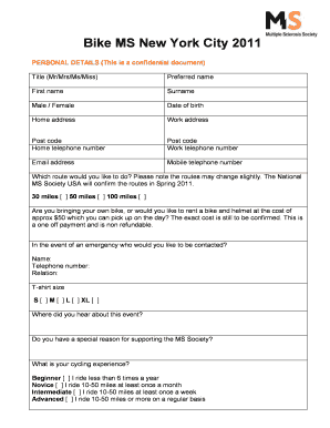 Bike MS New York City 2011 Registration Form