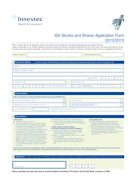 Investec Stocks and Shares ISA Application Form
