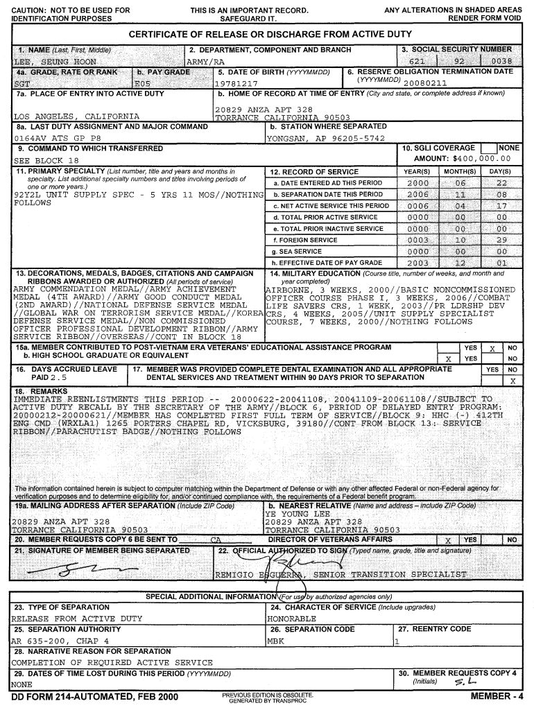 Free Printable Dd214 Form