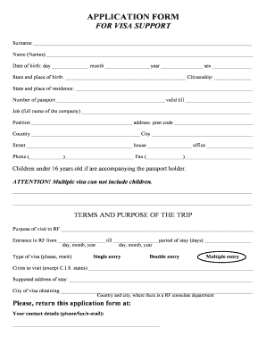 Visa Support Application Form