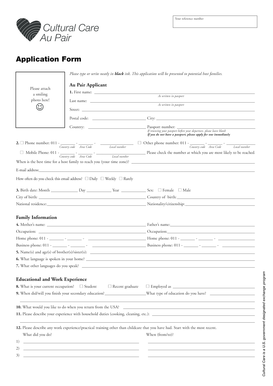 Cultural Care Au Pair Application Form