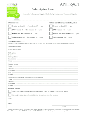 Apstract Magazine Subscription Form