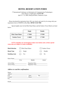 HOTEL RESERVATION FORM 1st International Conference on Information &amp