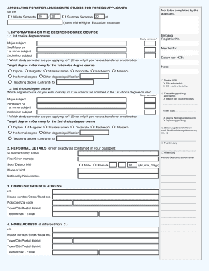 Application Form for Admission to Studies for Foreign Applicants