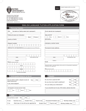 English Language Tuition Application Form