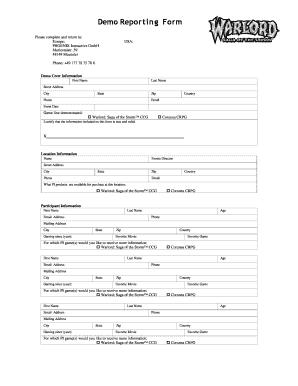 Demo Reporting Form