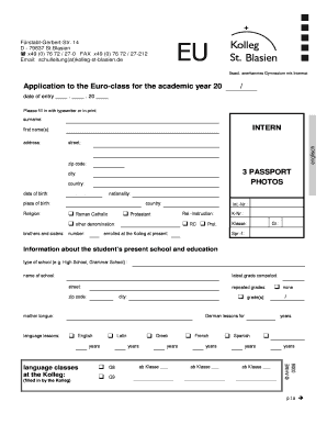 Fillable Online 0506 Anmeldeformular EUROKLASSE-englisch - Kolleg St